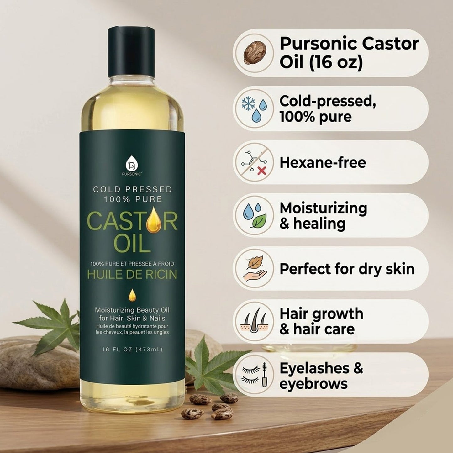 100% Pure Cold Pressed Castor Oil 16 Oz