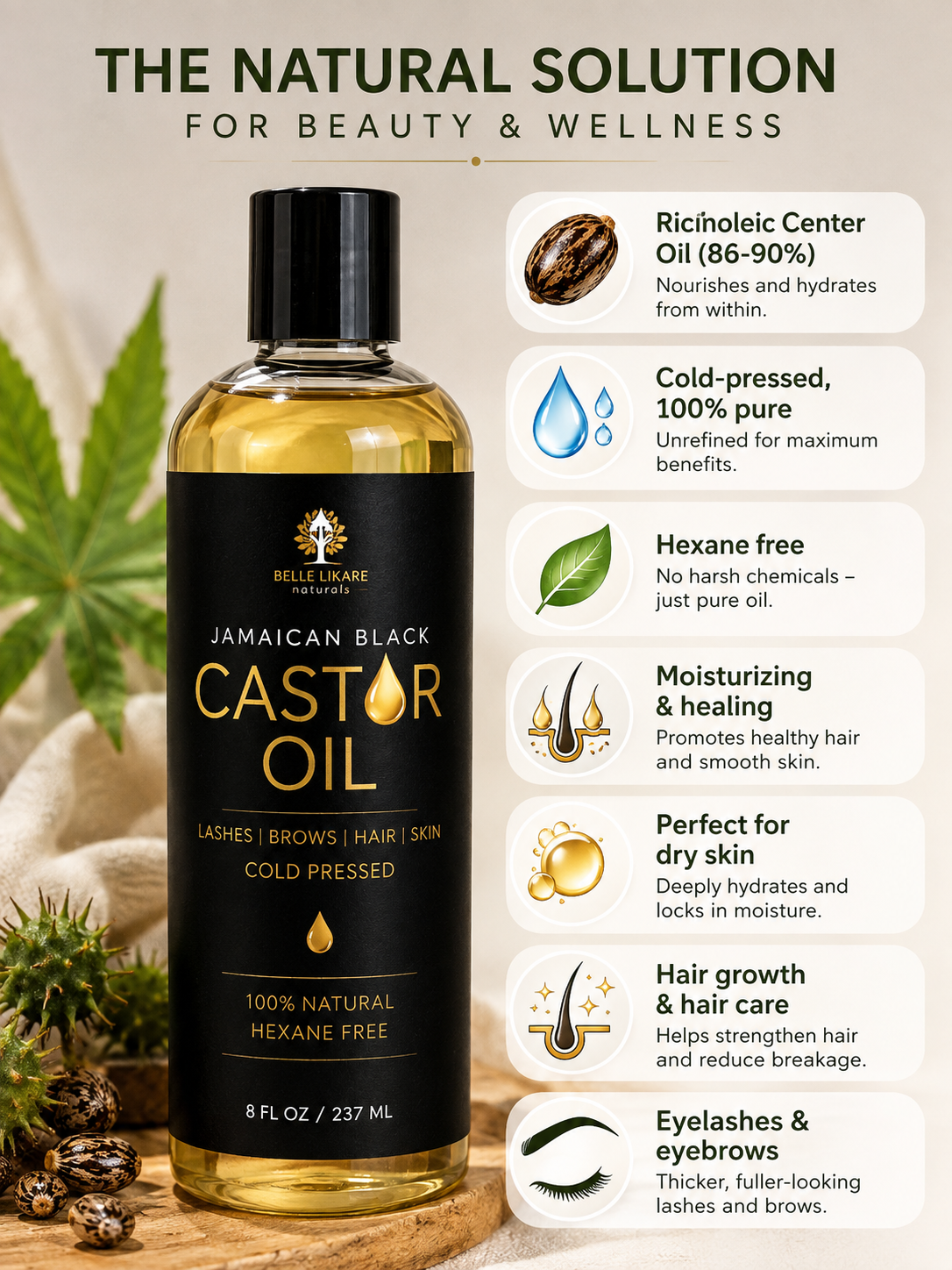 Pure Cold Pressed Castor Oil 16 Oz